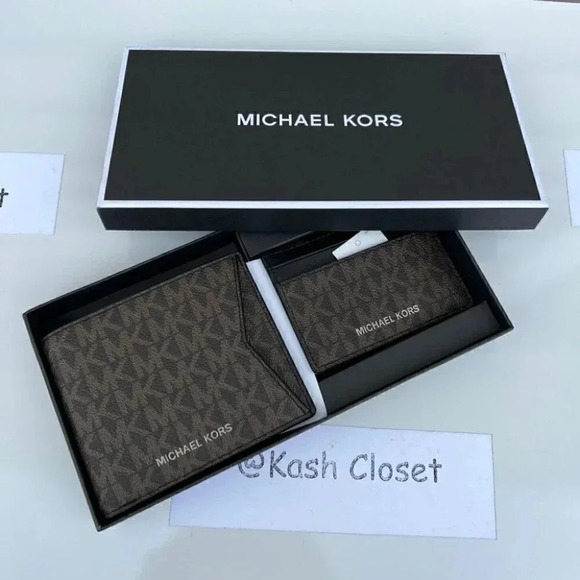 Michael Kors Mens Wallet Card case Box Set- Brown - Picture 2 of 7